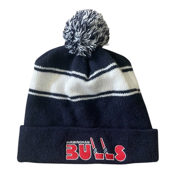 Birmingham Bulls Hockey Knit Beanie with Pom Winter Navy White Red Emblem EUC - Picture 1 of 5